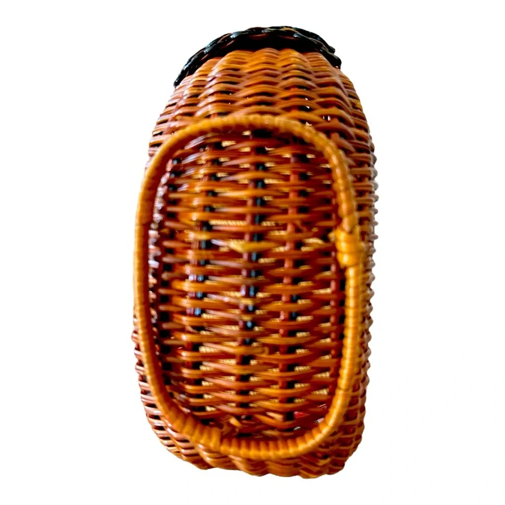 Vintage Turkey Wicker Basket Bread Bun Holder Holiday Thanksgiving Decor